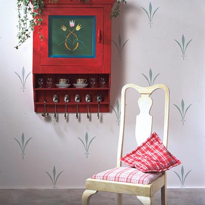 a sprig motif stencil on a wall