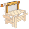 an illustration focusing on the top shelf and cleats and supports for a potting bench