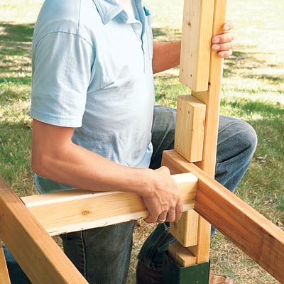 fitting the base onto the lower crosspieces