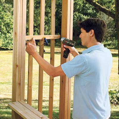 attaching the horizontal strips to the vertical strips