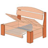 Illustration and parts of this wooden porch storage bench