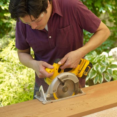 cutting a board's width with a circular saw