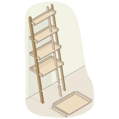 exploded view of a ladder bookshelf with uprights highlighted