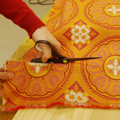 cutting upholstery fabric with scissors