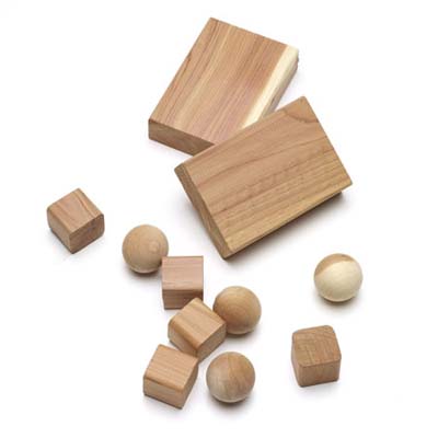 small three-dimensional shapes made of cedar to use for storage