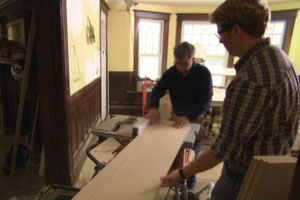 Kevin O'Connor and Tom Silva make wainscoting at the Newton house project