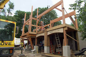 timber frame construction at the Weston house project