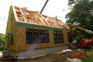 timber frame construction at the Weston house project