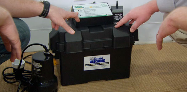 a sump pumps equipped with a battery-backup system